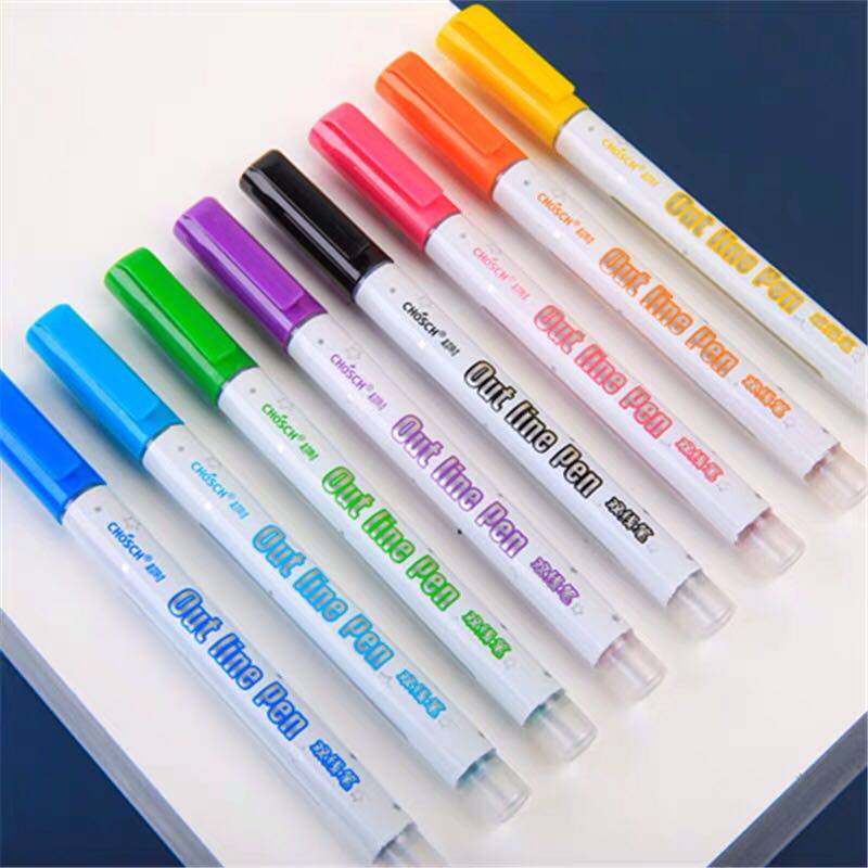抖音同款超时723 -8色套装彩色梦幻双线笔学生勾线轮廓手帐记号笔