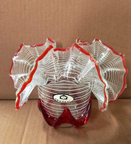 Nostalgic old stock 80-90 s glass glazed ashtray red flower basket