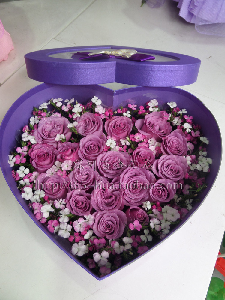 紫玫瑰生日鲜花礼盒预定深圳鲜花速递罗湖福田南山宝安花店送花