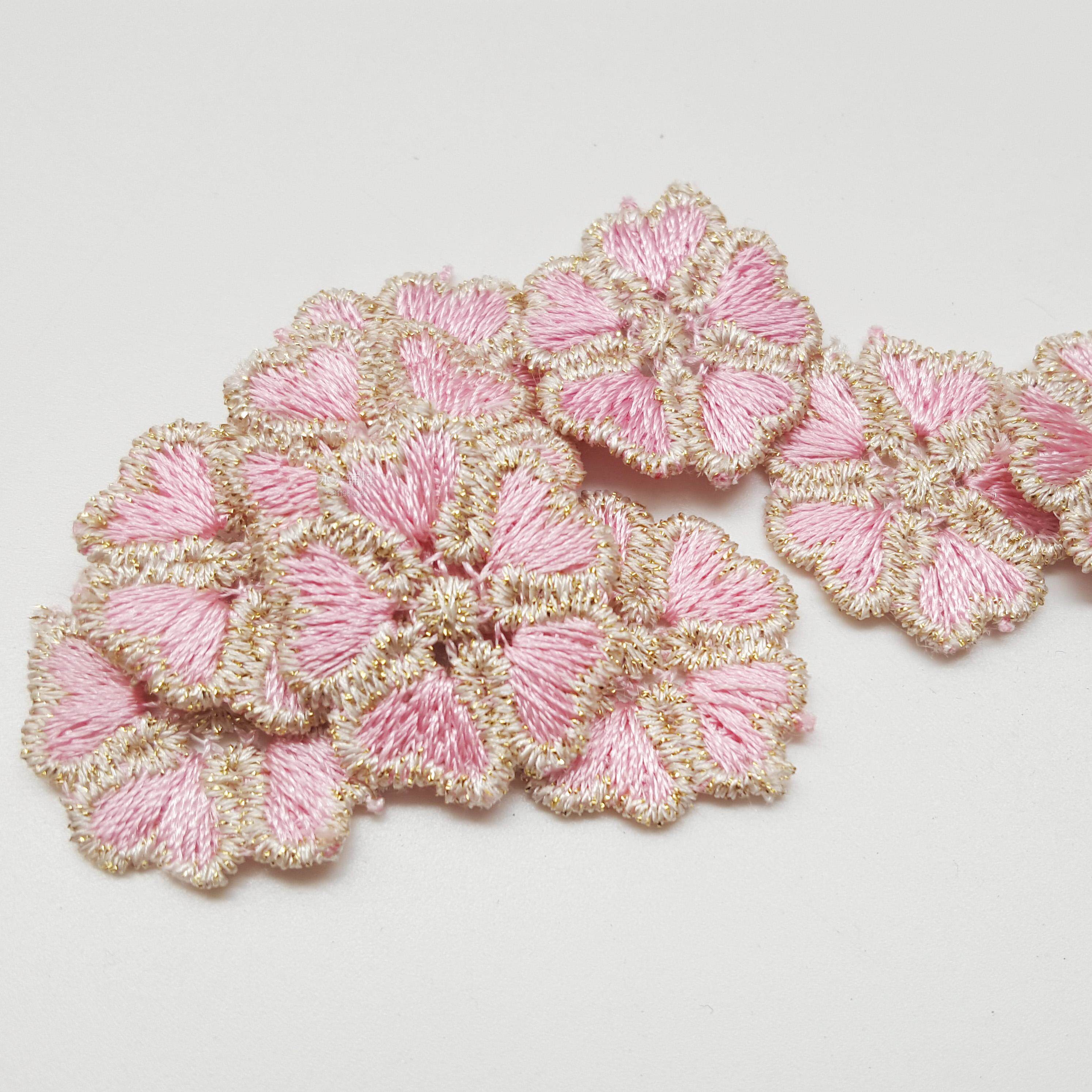 手缝蕾丝花边布贴 2.5cm双色爱心环绕粉色贴花 diy衣服小花补丁贴