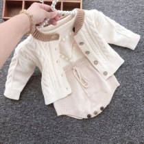 Baby clothes autumn and winter suits Female baby knitted jacket climbing clothes pure cotton long-sleeved romper princess outerwear spring and autumn