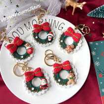 Hand Woven Christmas Flower Ring Cartoon Wool Coil Knit Key Chain Bag Pendant Creative Festival Gift Girls