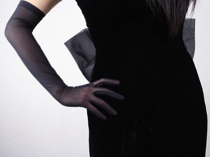 弹性蕾丝网纱手套超薄超长款女式黑色复古礼服晚装婚纱触屏手机