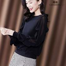 Black inner match female thin red niche Korean version of the meat-covering top Foreign style destiny year small shirt wear bottoming small shirt outside