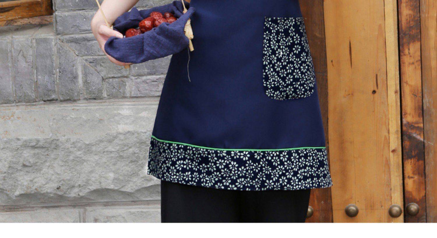 特色时尚厨房家用酒店女围裙复古老式民族东北花布饭店服务员围腰