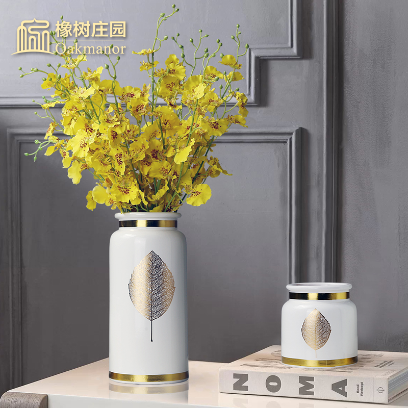 Nordic ins golden leaves ceramic vase place to live in the living room table light key-2 luxury white dry flower arranging flowers