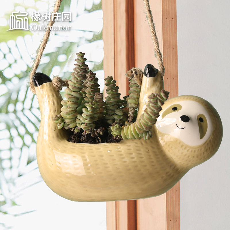 The Nordic idea sloths suspension flowerpot more meat hanging basket is placed on The wall hang wall ceramic flowerpot pendant