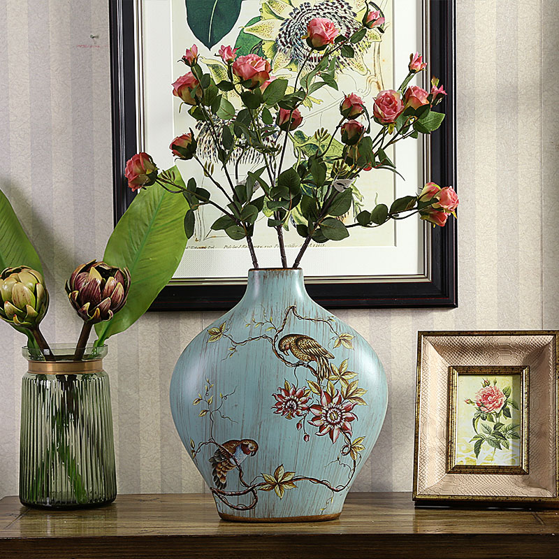 American retro vase furnishing articles sitting room dry flower arranging flowers, household act the role ofing is tasted table ceramic decoration of Chinese style red flowers