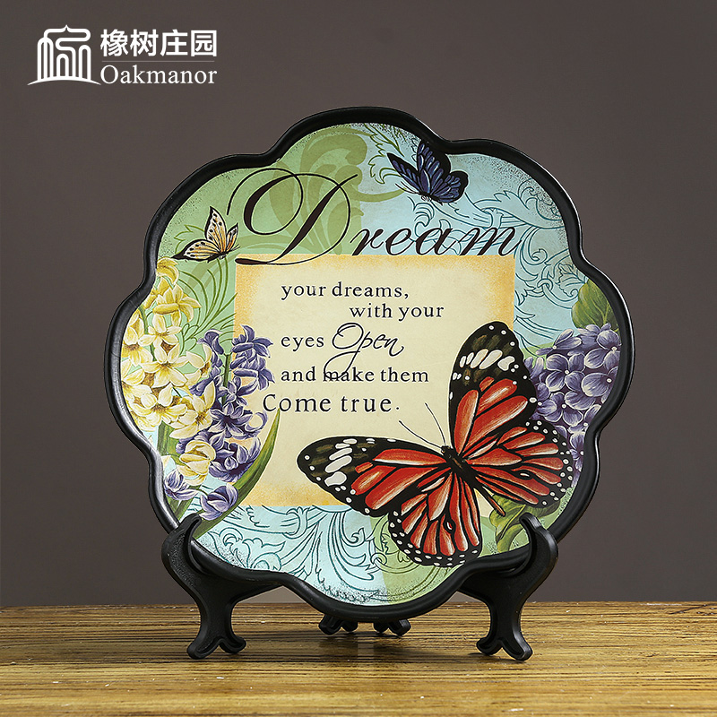 American ceramic disc decoration plate new Chinese creative home furnishing articles hanging dish plate stent handicraft decoration