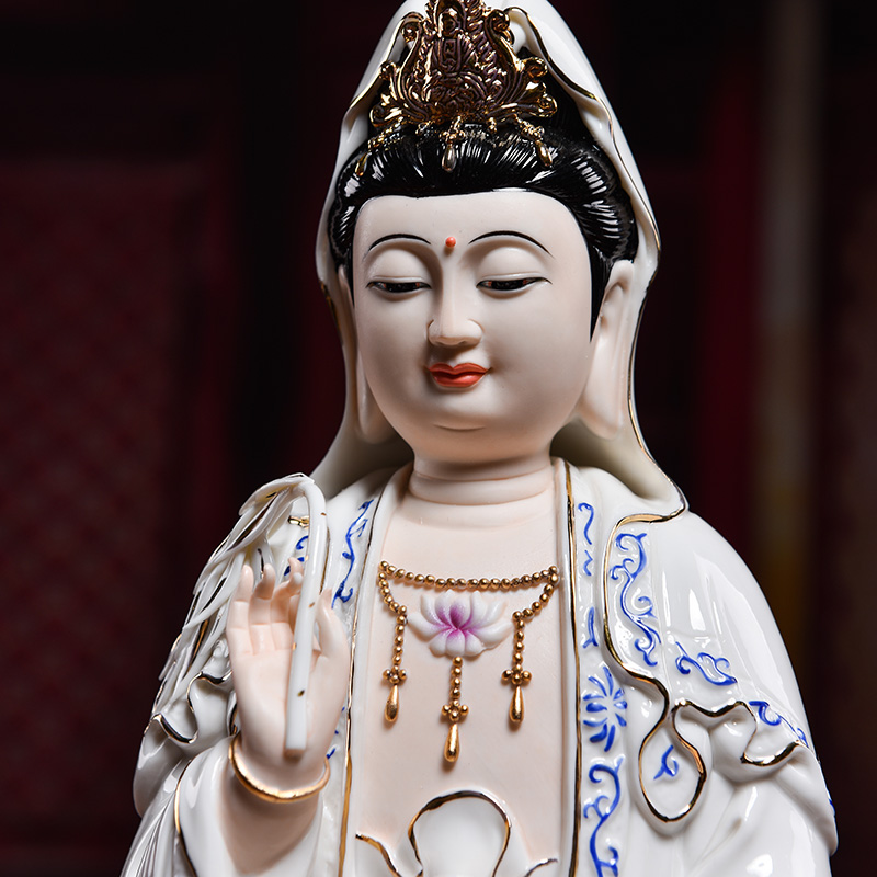 Yutang dai dehua porcelain its kwan Yin - statute six lotus guanyin worship that occupy the home furnishing articles/blue and white color