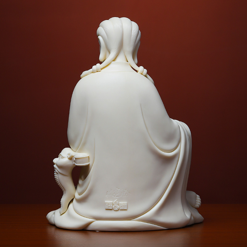 Yutang dai dehua white porcelain master Lin Jiansheng its art collection/lean on raccoon guanyin D03-181