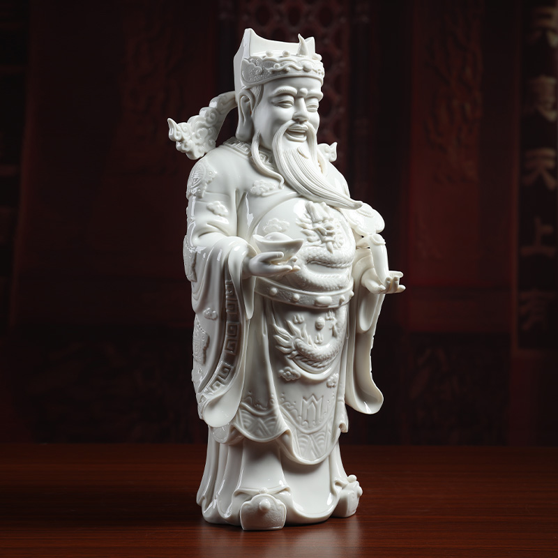 Yutang dai wealth dehua white porcelain Buddha housewarming shop furnishing articles vertical mammon like standing like opening