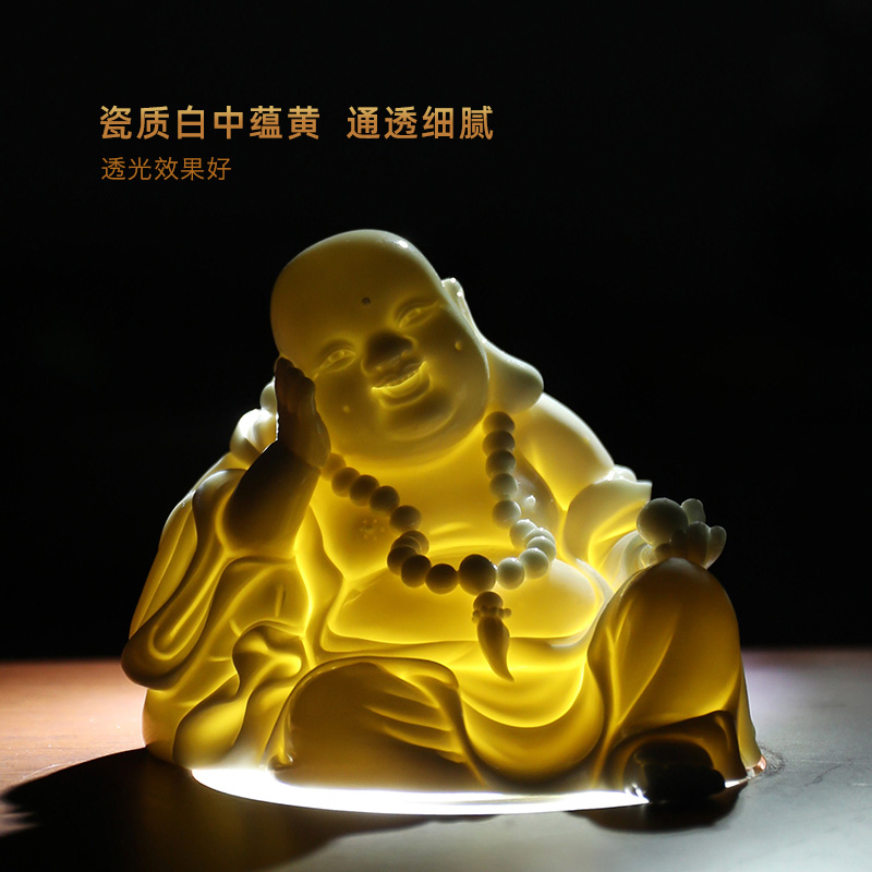 Yutang dai dehua white porcelain laughing Buddha Buddha maitreya a bigger car furnishing articles Liu Mingzhi works comfortable little Buddha