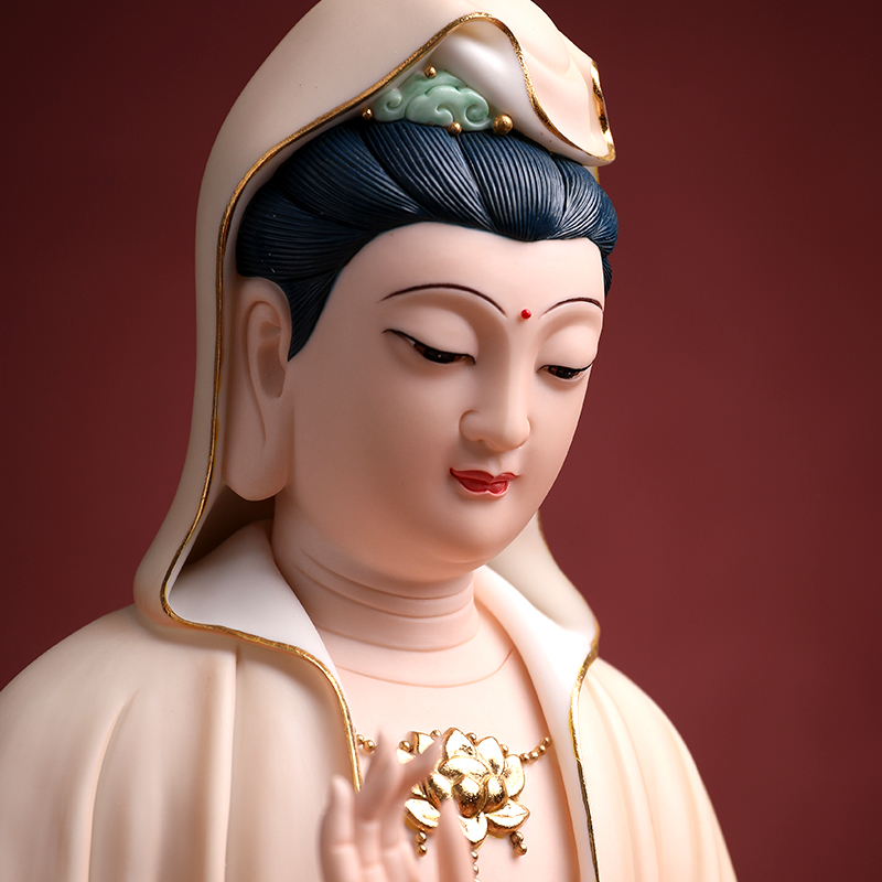 Yutang dai ceramic color extremely guanyin Buddha worship that occupy the home furnishing articles Tang Cai 13 inches sitting avalokitesvara