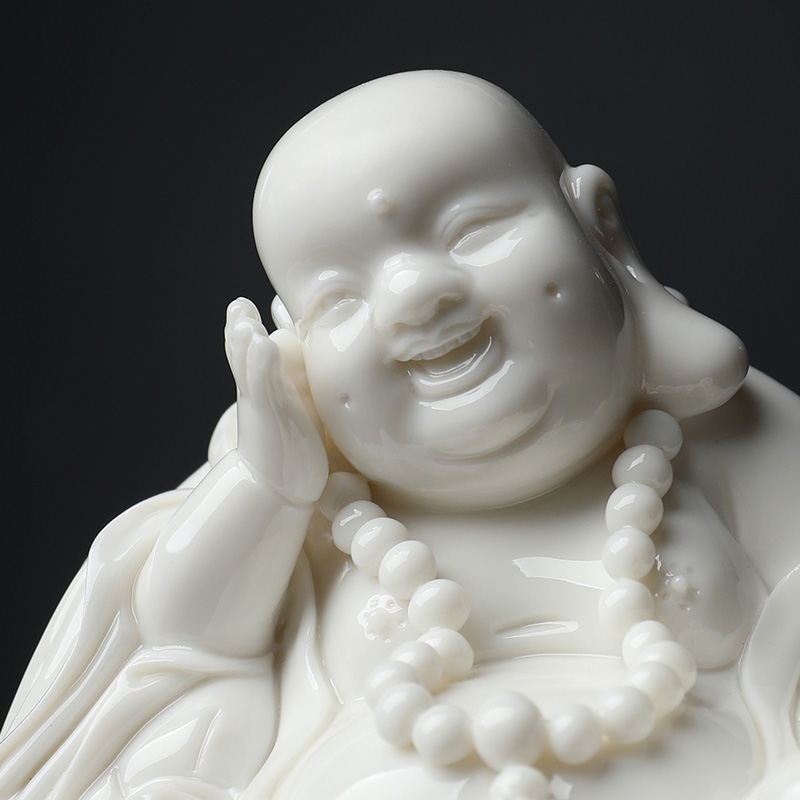 Yutang dai dehua white porcelain laughing Buddha Buddha maitreya a bigger car furnishing articles Liu Mingzhi works comfortable little Buddha