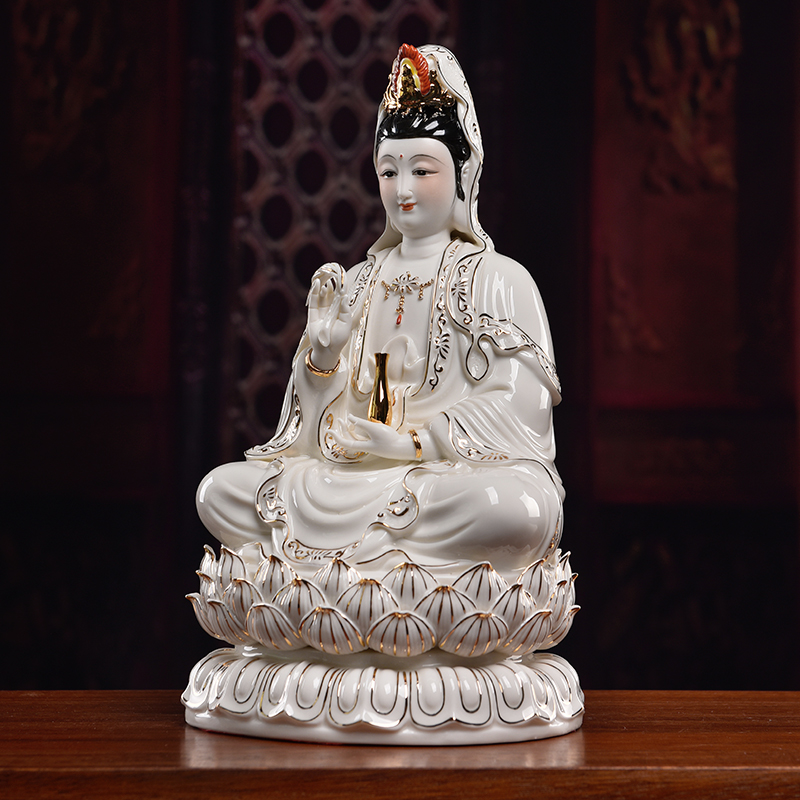 Yutang dai ceramic guanyin bodhisattva Buddha handicraft furnishing articles dehua white porcelain paint full lotus goddess of mercy