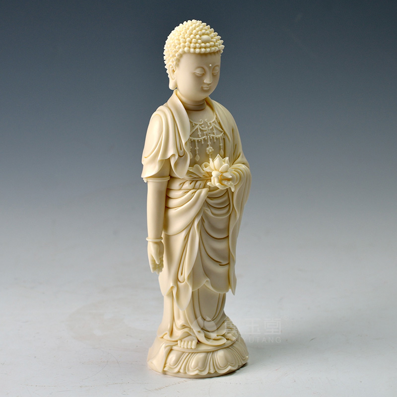 Yutang dai dehua white porcelain master Lin Jiansheng porcelain carving art ceramic its furnishing articles/lotus amitabha