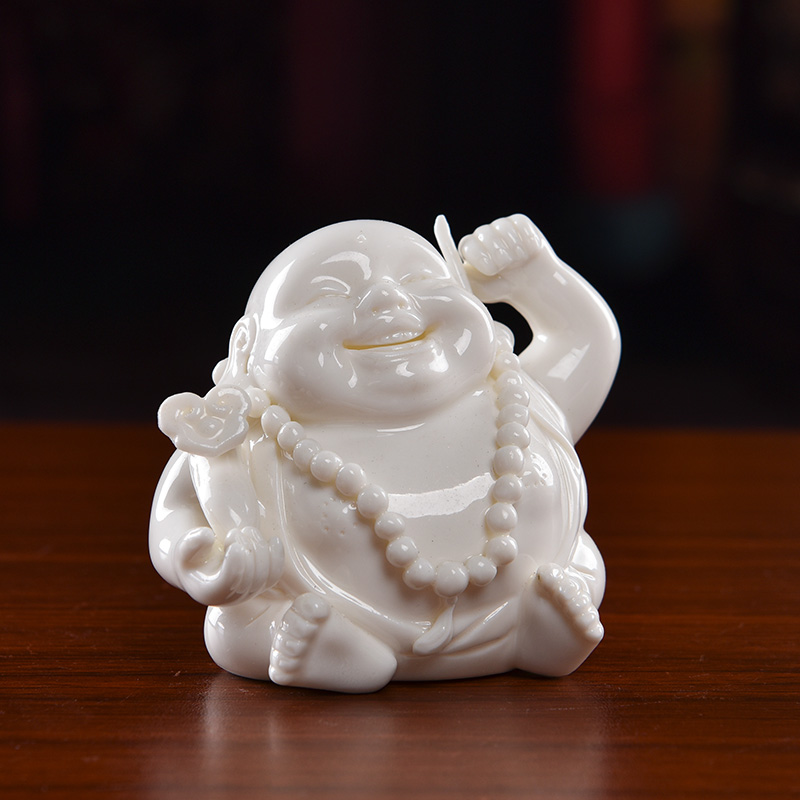 Dehua white porcelain production is pulled from the shelves 】 【 Q version of small smiling Buddha maitreya Buddha vehicle household decorative furnishing articles