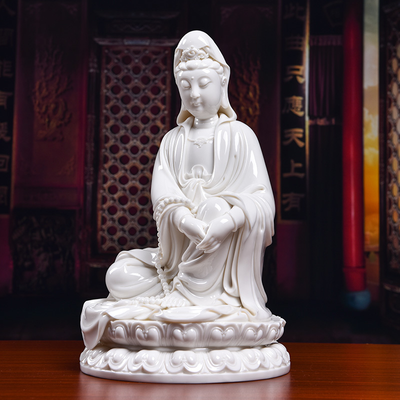 Yutang dai dehua white porcelain ceramic art of figure of Buddha master Lin Jiansheng works GuLian guanyin/D03-127