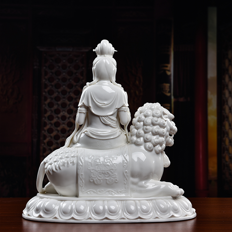 Yutang dai ceramic Buddha enshrined craft ornaments furnishing articles 14 inches manjusri bodhisattva pu/D27-107