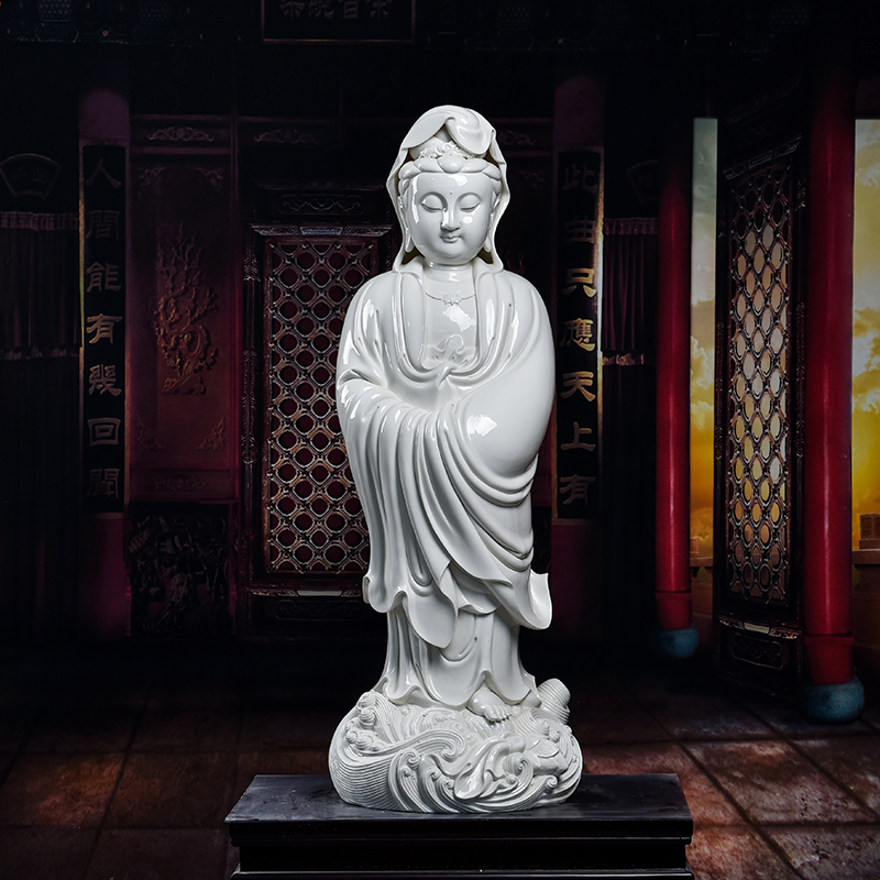 Yutang dai dehua white porcelain ceramic big Buddha temple porch place 83 cm across indicates the sea goddess of mercy corps/D12-39