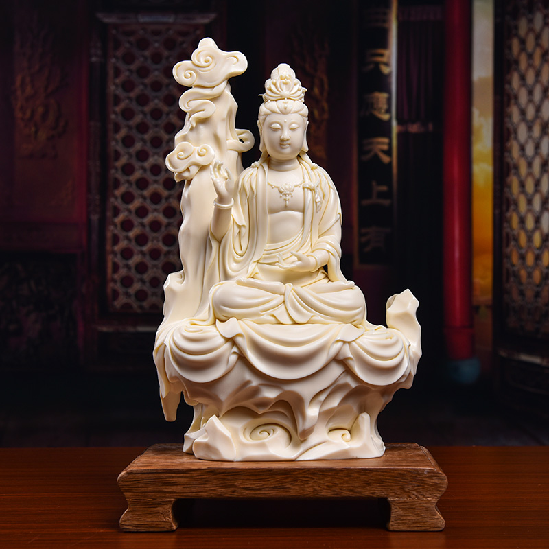 Yutang dai provincial Lin Jiansheng master manually signed version porcelain carving of Buddha penjing jade huang sat rock guanyin/D03-109