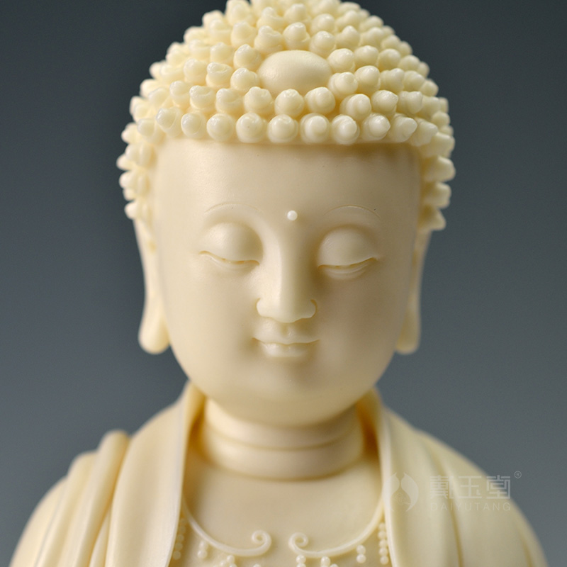 Yutang dai dehua white porcelain master Lin Jiansheng porcelain carving art ceramic its furnishing articles/lotus amitabha