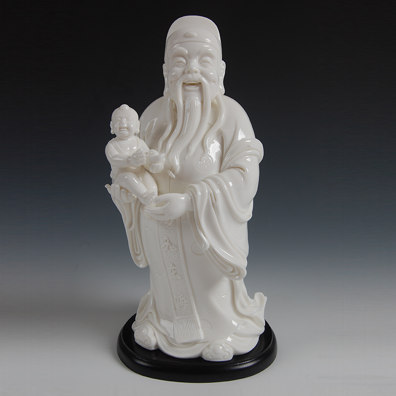 Yutang dai white marble porcelain claus gift crafts dehua white porcelain 12 inches fu lu shou samsung gods