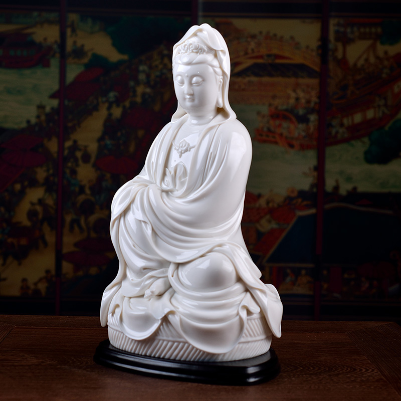 Yutang dai Lin Luyang master white marble its art porcelain sat futon guanyin D01-005-11 inches