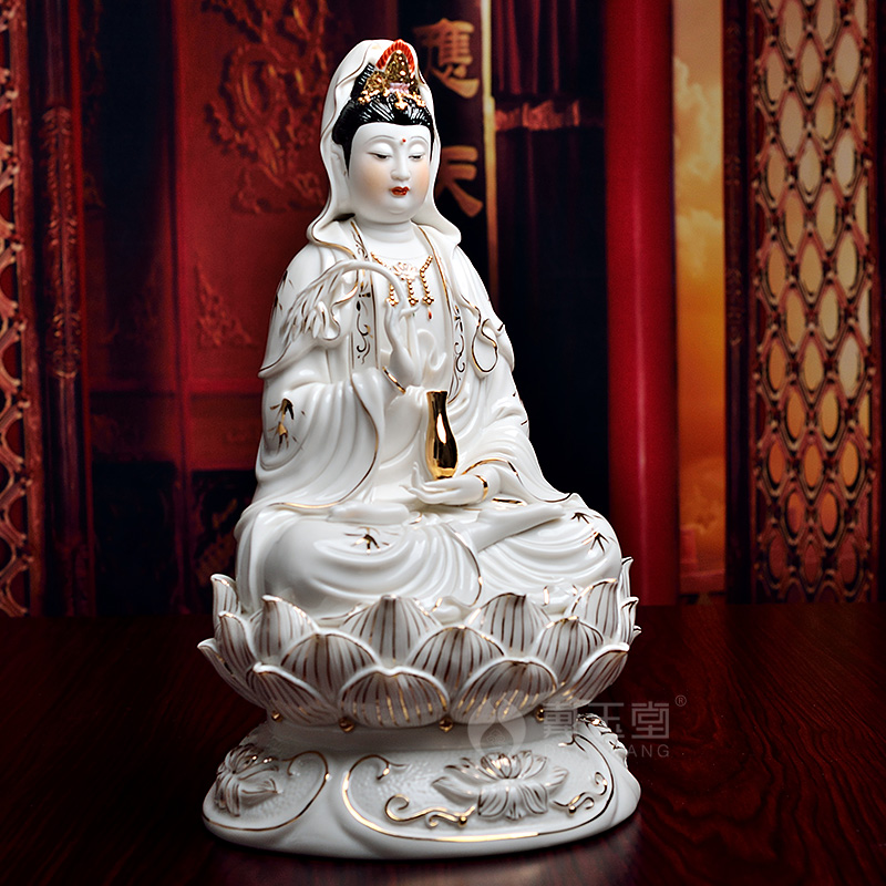 The porcelain dehua ceramic production is pulled from The shelves 】 【 12 inch gold lotus guanyin