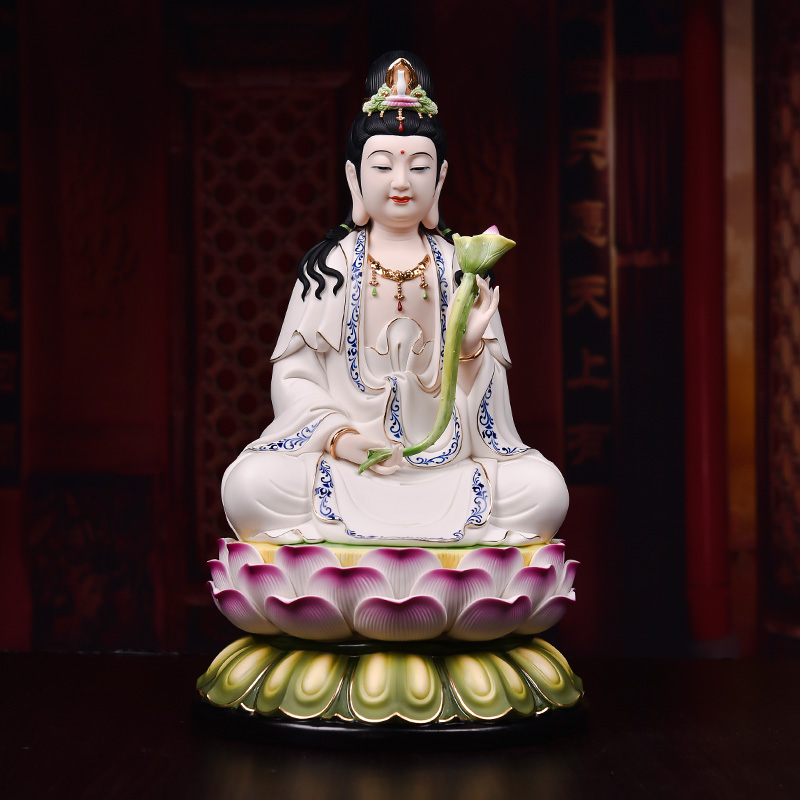 Yutang dai ceramic blue color western three holy spirit like the lotus statute of Buddha to occupy the home furnishing articles