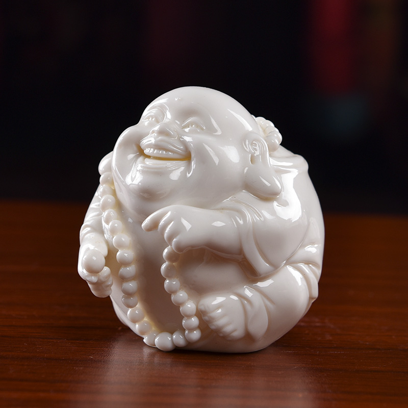 Dehua white porcelain production is pulled from the shelves 】 【 Q version of small smiling Buddha maitreya Buddha vehicle household decorative furnishing articles