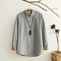 New Chinese style Tang suit shirt mens long sleeves color blouses handmade cloth button Chinese wind mens clothing pure color casual