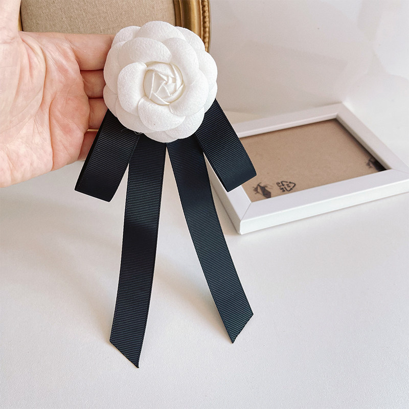 山茶花领结蕾丝长飘带简约职业领花复古领口装饰蝴蝶结别针配饰