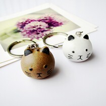 Cute Kitty couple keychain stainless steel pendant female ceramic jewelry