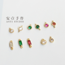 Zircon small pendant single hanging double hanging copper plated 14K gold diy accessories connector hanging earring bracelet material