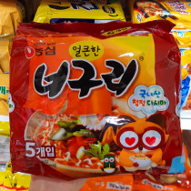 Korean Nongxin Little Raccoon Udon noodles spicy 120g red bag wide cloth seafood flavor rough noodles boiled noodles instant noodles