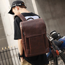 Mens shoulder bag mens large capacity Crazy Horse leather backpack female Korean version of the tide bag middle school students computer bag travel bag