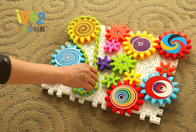 旋转齿轮大颗粒积木塑料 幼儿童益智拼插玩具宝宝组装积木 团团转