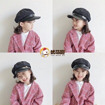 Autumn and winter childrens beret girls hat fashion trend hat Korean Western style octagonal hat leather British boy cap