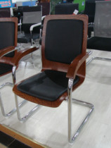 Black leather office chair Conference chair solid wood chair with armrests oak office furniture brief modern not to be fixed
