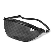 Classic Plaid waist bag simple fashion men's chest bag leather men's sports small shoulder bag Korean fashion bag