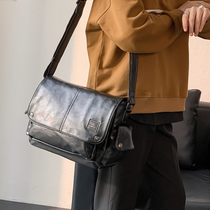 Messenger bag PU leather shoulder bag Messenger bag 2023 new horizontal casual mens bag small backpack ipad file bag