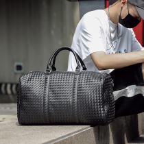 New Fashion Mens Bag Street Leather Handbag Handwoven Horizontal Travel Bag Short Luggage Bag Fitness Bag