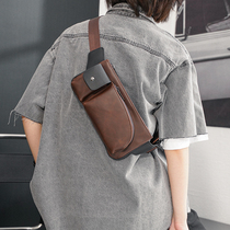 Male Retro Cortical Chest Bag Slanted Satchel Small Backpack Tide Pack Casual Purse Single Shoulder Bag 2022 new Korean version pouch