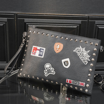 Han Edition Retro Rivet Hand Grab Bag Wrist Bag Single Shoulder Slanted Satchel Paper Bag Letter Enveloping Tide Male And Female Hand Grip Bag