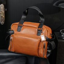 Retro horizontal style contrasting color PU leather handbag briefcase casual business trip computer bag mens shoulder bag diagonal bag trendy