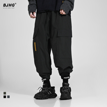 Spring thin toe-tied overalls men's European and American tide brand function loose high street original hip-hop hook and loop casual pants