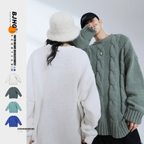 BJHG homemade winter snow Neil twist Jersey mens trend OVERSIZE thick round neck pullover sweater Special