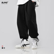 Autumn solid color casual plus velvet padded pants mens Japanese Tide brand drawstring loose Sports Basketball wide leg pants